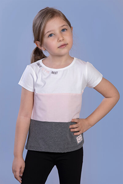 Toontoy Κοριτσίστικο μπλουζάκι συνδυασμός υφασμάτων με λεπτομέρεια κεντήματος