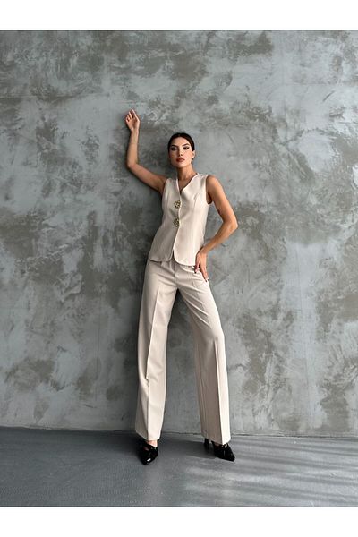 buqre's moda Women's Big Button Detailed Vest Pants Double Set