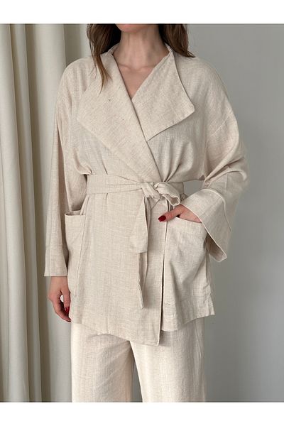 Laluvia Set pantaloni jachetă din in natural Romina - 8447