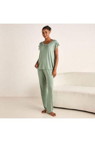 FAV Lace Trim T-shirt and Elasticated Pyjama Set