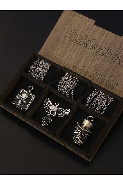 Dukkanka Skull Symbol 6 Piece Men's Custom Gift Boxed Chain Necklace Set