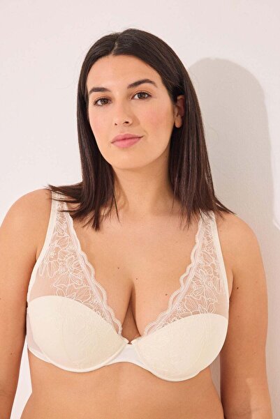 Women'secret White satin and tulle halterneck bra