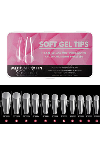 Beauty Box 550'li Medium Coffin Soft Gel Tips Profesyonel Nail Art Hızlı Tırn...