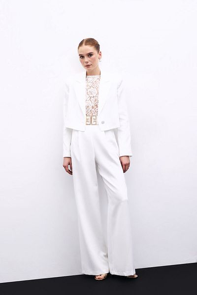 Sateen Culoare Ecru - Pantaloni cu picioare largi și accesorii în talie