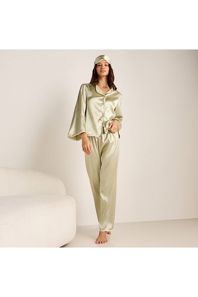 FAV Contrast Piping Detail Shirt and Pyjama Set with Eye Mask