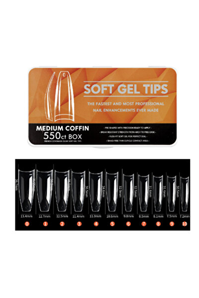 Beauty Box 550'li Medium Coffin Soft Gel Tips Profesyonel Nail Art Hızlı Tırn...