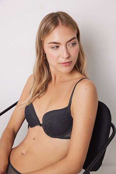 Women'secret GORGEOUS Gray plumetis tulle padding lace up bra