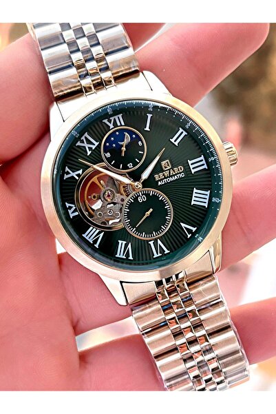 Reward Gold Kasa Kordon Yeşil Katran Otomatik Çelik Kordon Iskelet 3atm Suya ...