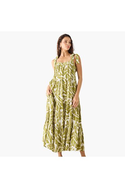 FAV Leaf Print Sleeveless Maxi Dresses