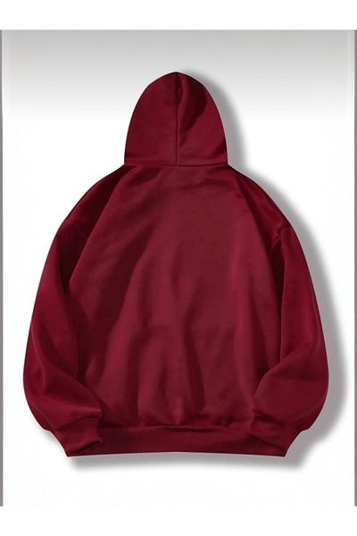 BLYDE LAYY Women's 3 Thread Claret Red Oversize Hooded Plain Unprinted Sweatshirt