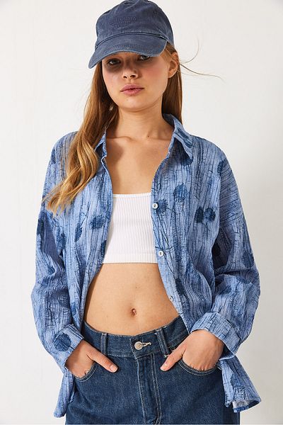 Bianco Lucci Γυναικείο πουκάμισο με στάμπα ώμου Oversize 60398 60271063
