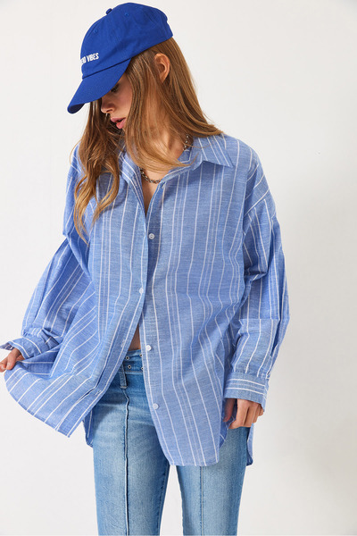 Bianco Lucci Жіноча тонка смугаста сорочка оверсайз 2024 60271047