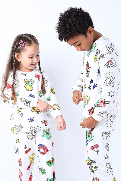 Kiwikido Çocuk Boyamalı Pijama Takımı - (4-8 Yaş)