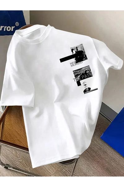 Karatopak Tricou unisex oversize cu decolteu rotund cu imprimeu New Moment The Past