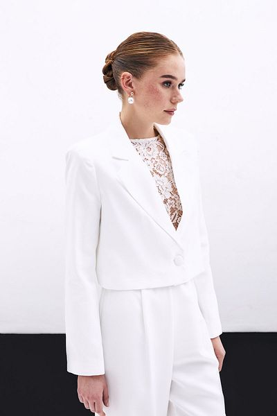 Sateen Short Crepe Jacket - Ecru