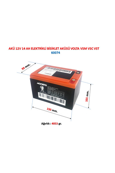 OEM Akü 12v 14 ah Elektrikli Bisiklet Aküsü Volta vsm vsc vst