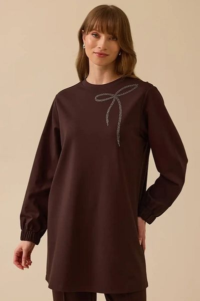 SEÇİL Women's Girdle - Brown Embroidery Detailed Long Sleeve Sweatshirt
