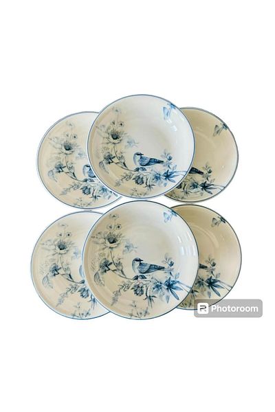 FAYA HOME Set of 6 Güral Porcelain Bird Pattern Breakfast Presentation Snack Plates - 14 cm