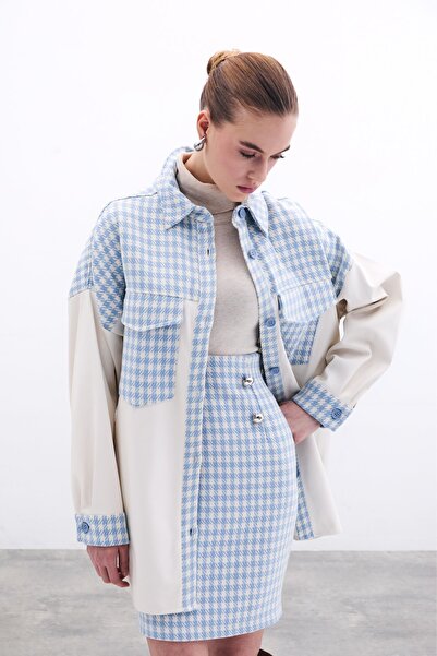 Sateen Синя мини пола - модел „хаундстут“