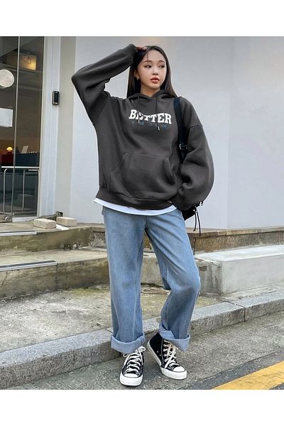BLYDE LAYY Women's 3 Thread Smoked Better Printed Oversize Sweatshirt