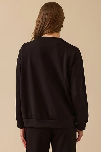 SEÇİL Women's Black Round Neck Stone Embroidered Sweatshirt