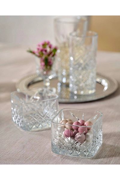 FAYA HOME 6 Pieces Pasabahce Square Timeless Cookie Bowl, Sauce Bowl, Bowl Set, Square Glass Magnolia Dessert Bowl - 530240