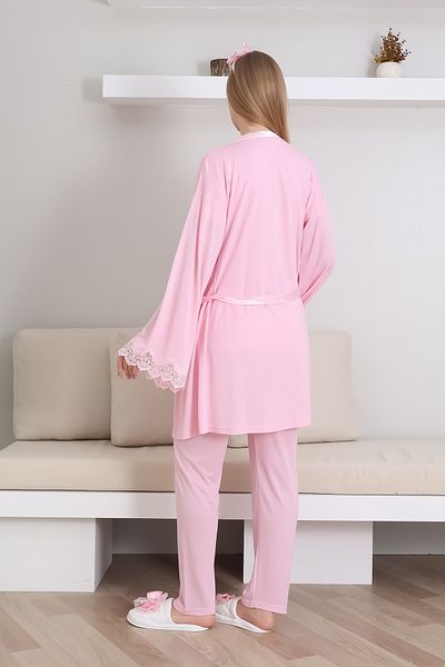 ERDENİZ TEKSTİL Maternity Short Sleeve Pajamas and Long Sleeve Dressing Gown Suit/ Button Lace Collar and Sleeve / Slippers and Crown Gift