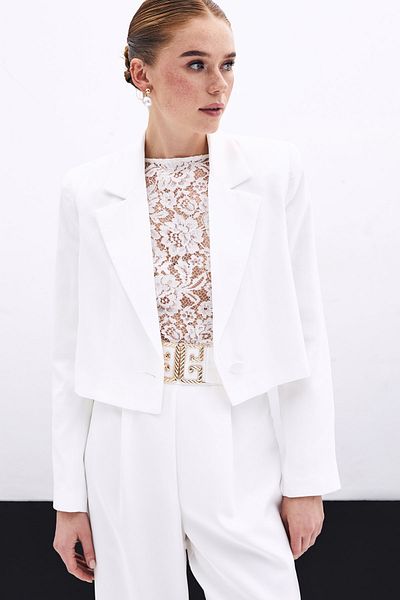 Sateen Short Crepe Jacket - Ecru