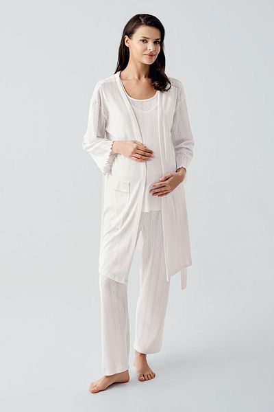 Artış Thick Straps Openwork Stretchy Cotton Maternity Dressing Gown Pajamas Set