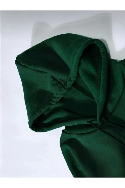 BLYDE LAYY Women's 3 Thread Nefti Green Oversize Hooded Plain Unprinted Sweatshirt