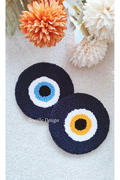 Sewille Design Hand Made Punch Nazar Boncuğu Araba Bardak Altlığı 7 cm 2'li, ...