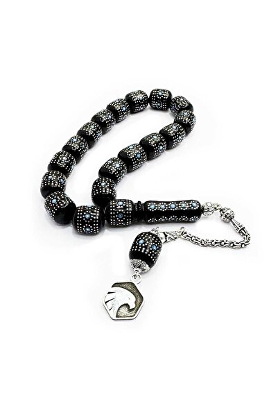 TAŞHAN Gümüş Ve Firuze İşlemeli Kapsül Fıçı Kesim Erzurum Oltu Taşı 17 Li Efe...