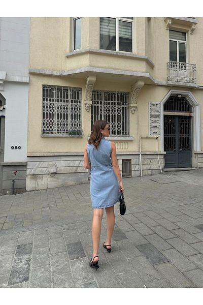 VESS MODA Rochie de damă din denim de calitate premium - Ice Blue