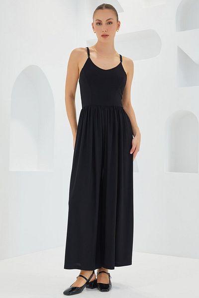 gelirr 7029 Wide Leg Strap Jumpsuit - Black