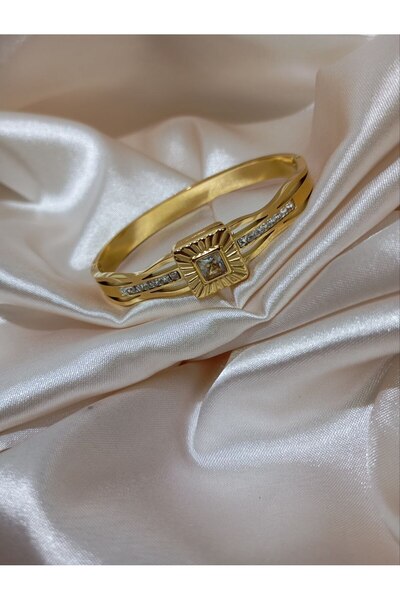 MelikeSteel Women's Zircon Stone 316 Steel Gold Color Handcuff Bracelet