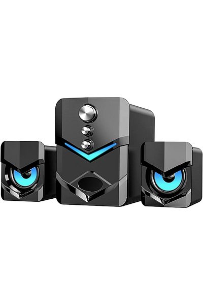COOYA Computer Speaker, Subwoofer USB-Powered 2.1 Stereo Multimedia with LED Light 3.5mm Audio Input