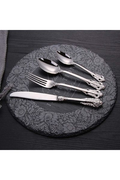 COOYA Palace Silverware Cutlery Set, Stainless Steel Court Utensils High Grade Tableware (Silver 4PC)