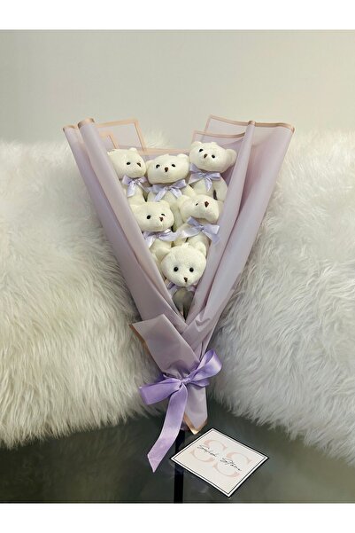 Salish Teddy Bear Lila Peluş Ayıcık Buketi Yıldönümü Doğum Gününe Özel Sevgil...