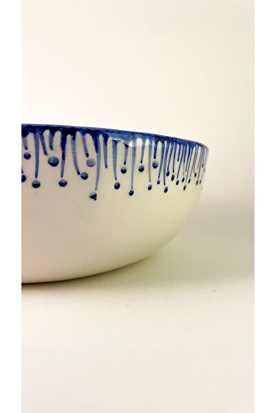 zeynep El Yapımı Mavi Çim Desenli Seramik Kase