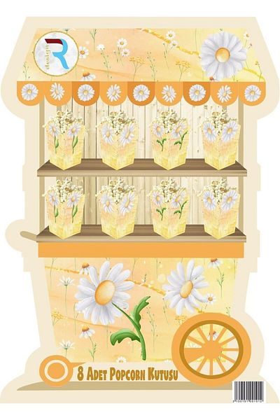 Cadde Süs Daisy Themed Popcorn 8-Piece Corn Box