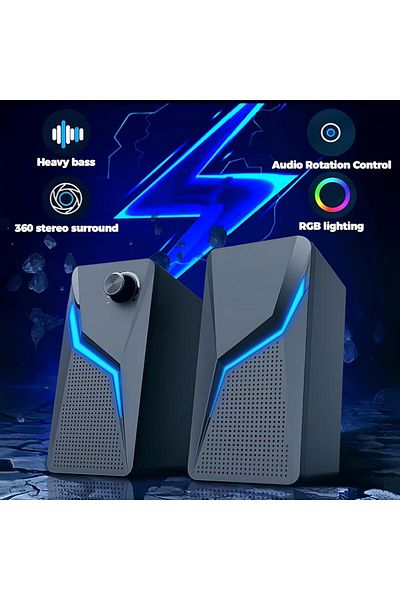 COOYA Computer Speakers, Seven color lighting,Enhance bass, volume control,USB Powered 3.5mm