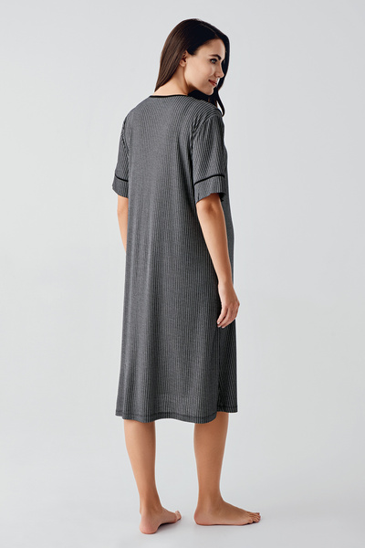 Artış Buttoned Short Short Sleeve Stretchy Viscous Maternity Nightgown 14128