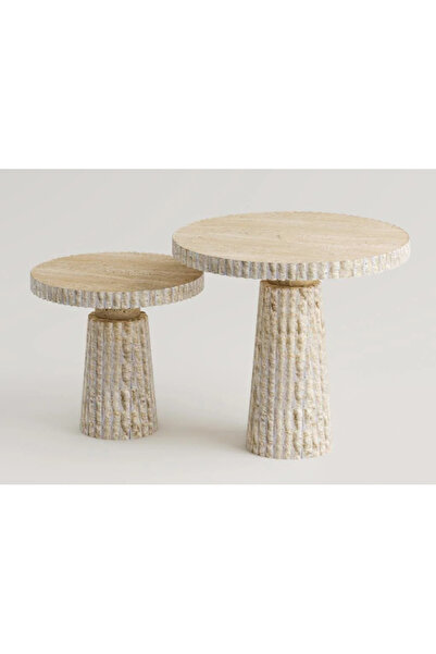 MIARIK DESIGN Meiza e-Traverten Yuvarlak Patlatma Huni Ayaklı Yan Sehpa