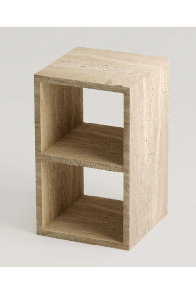 MIARIK DESIGN Zoeye - Raflı Traverten Dikdörtgen Yan Sehpa