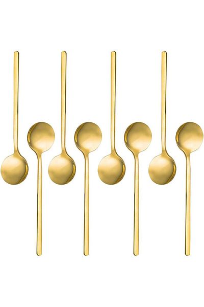 COOYA Pack of 8 Gold Espresso Spoons Set, 5.3 Inch Mini Stainless Steel, for Coffee Sugar Dessert Cake