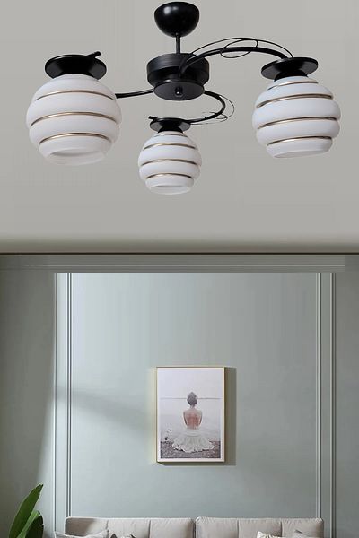 Uçar İlay Modern Black Lasa Glass Living Room Living Room Chandelier Triple Chandelier