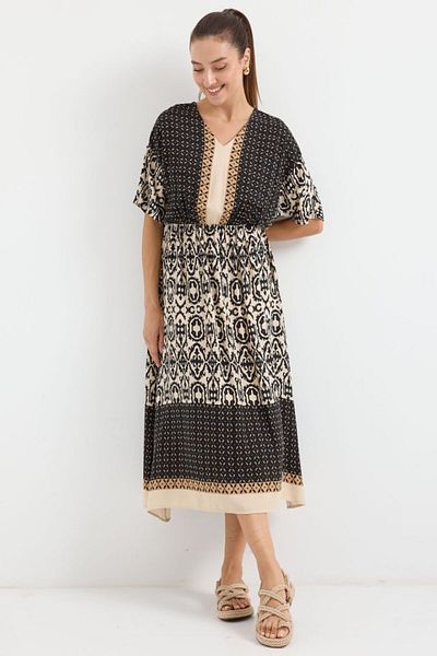 modaserdem 2517 Print Short Sleeve Viscose Dress - Black