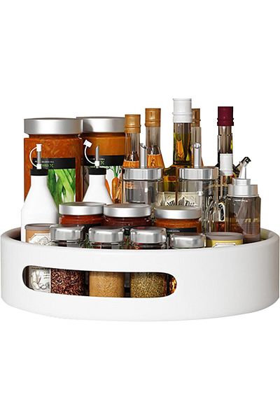 COOYA Turntable Spice Rack, 31cm Carbon Steel Susan Storage Container, 360° Rotating Turntable (White)