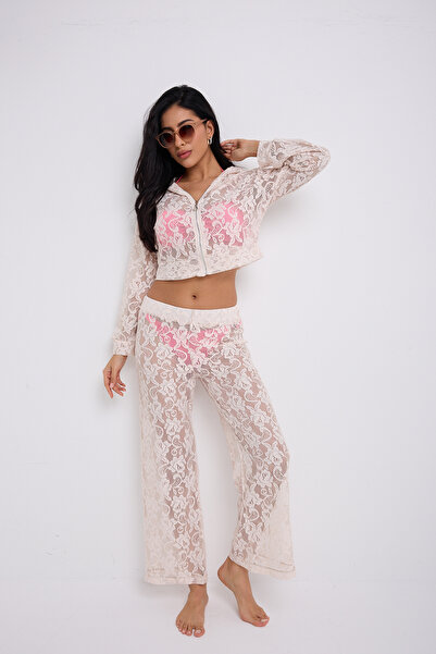 BY PAPI Hooded Lace Suit Beach Dress - Red Ecru Color