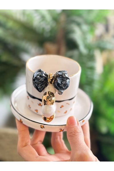 Pernotte Handmade 20 4K Gold Plated Leopard Double Turkish Coffee Cup